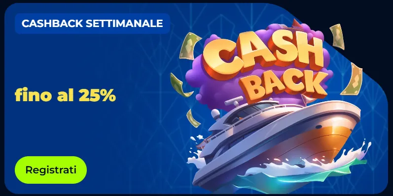 Cashback Settimanale BillionaireSpin - Recupera fino al 25% delle perdite ogni settimana automaticamente