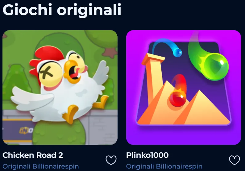 Giochi Originali BillionaireSpin - Chicken Road 2 e Plinko1000 esclusivi