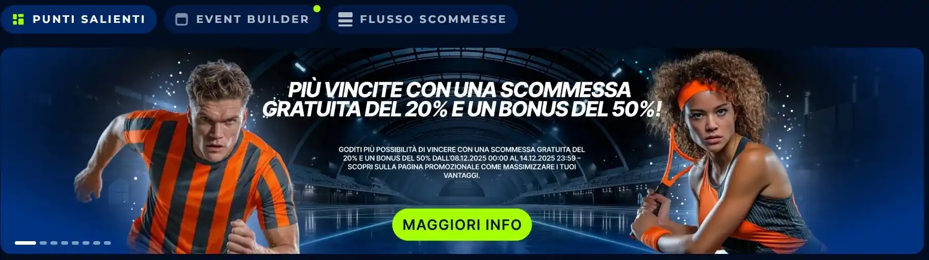 Promozione sport BillionaireSpin - Scommessa gratuita 20% e bonus 50%